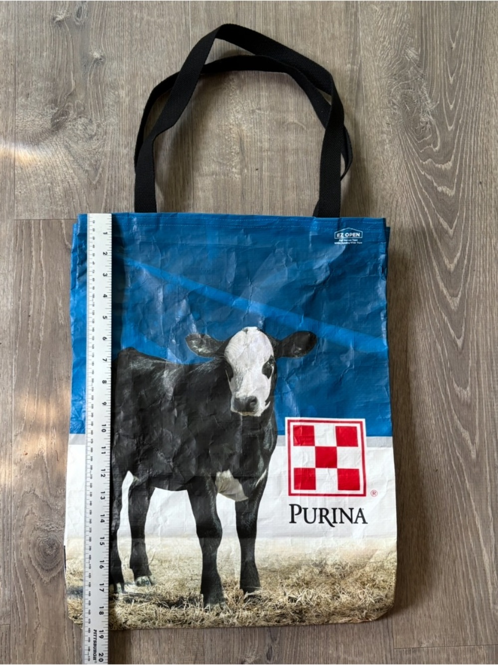 Repurposed Purina “Precon” Cow Print Tote Bag